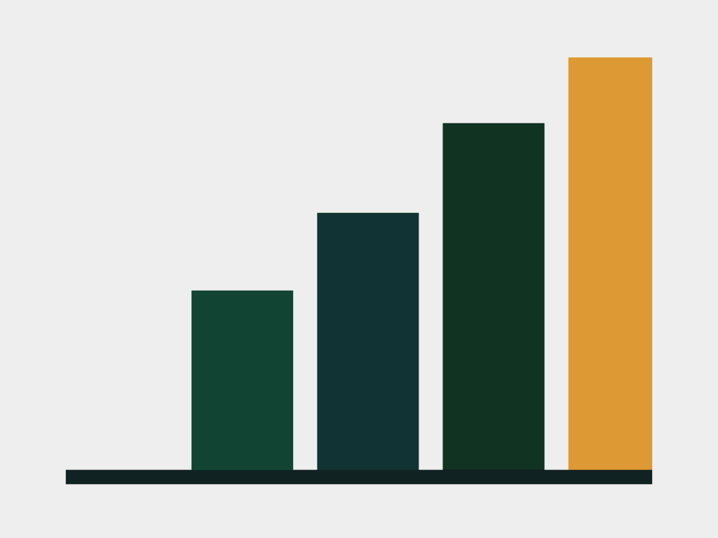 Abstract illustration of five rising columns ending in an amber column